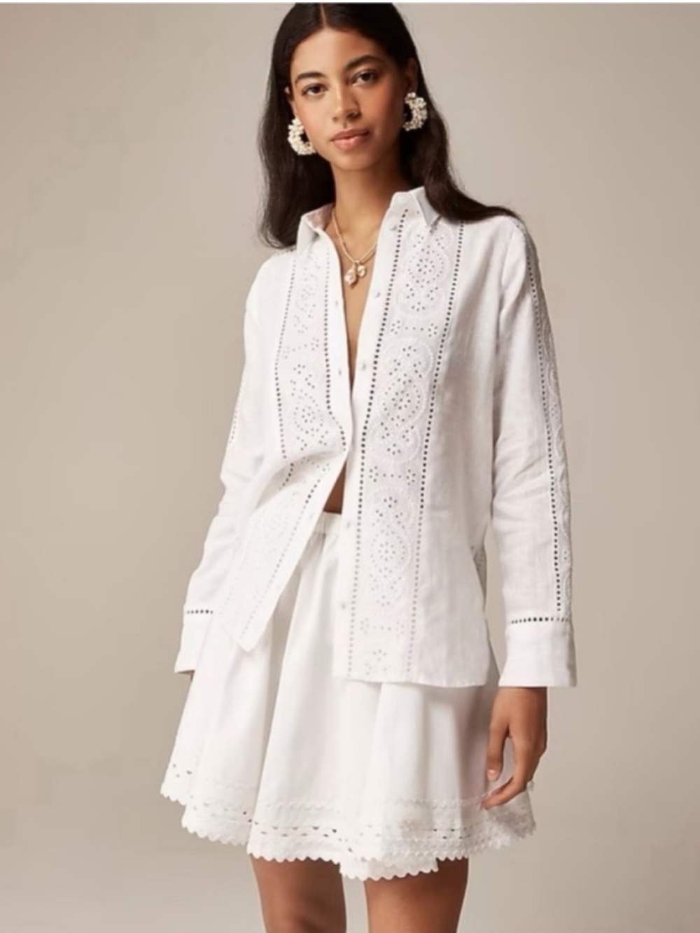 J. Crew Garçon White Eyelet Linen Button-Down Shirt